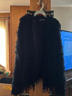 SHEIN Black Shaggy Open Front Cardigan